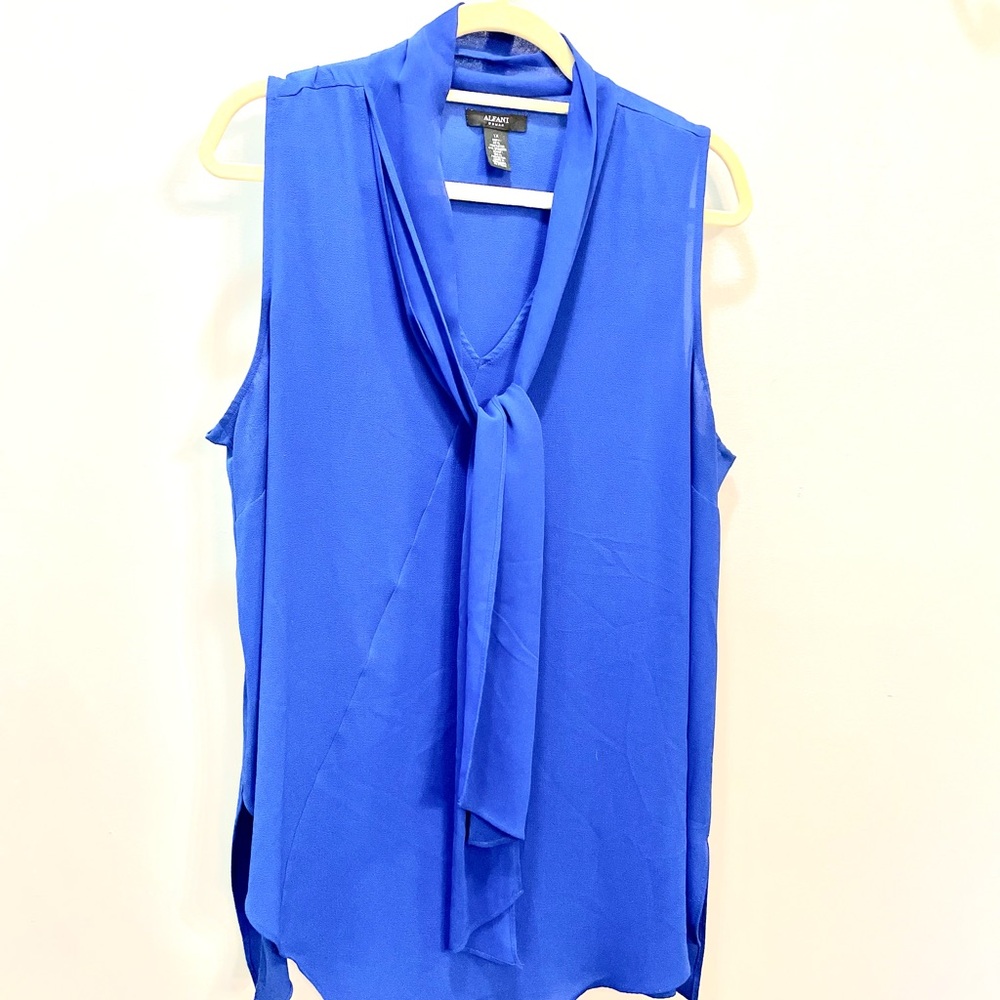 Alfani Blue Sleeveless Blouse with Necktie - Size 2X